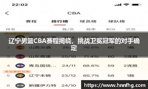 辽宁男篮CBA赛程揭晓，挑战卫冕冠军的对手确定